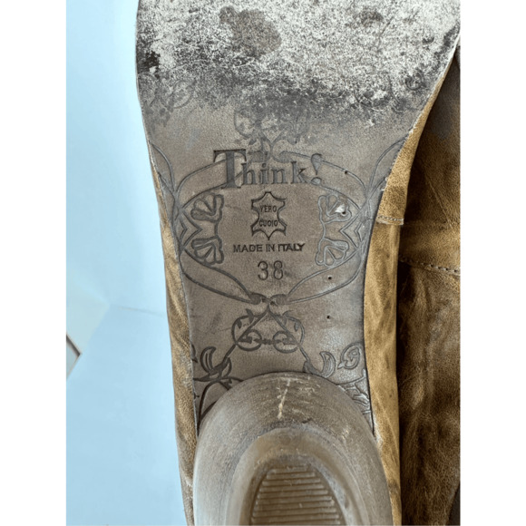 Think Strappy Distressed Leather Heels Sandals Equestrian Regency Boho Size 7 - Picture 11 of 14